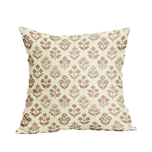 Funda de almohada de lino con diseño floral, suave y transpirable, extraíble y lavable a máquina, protectora decorativa para cojines de sofá cama y salón