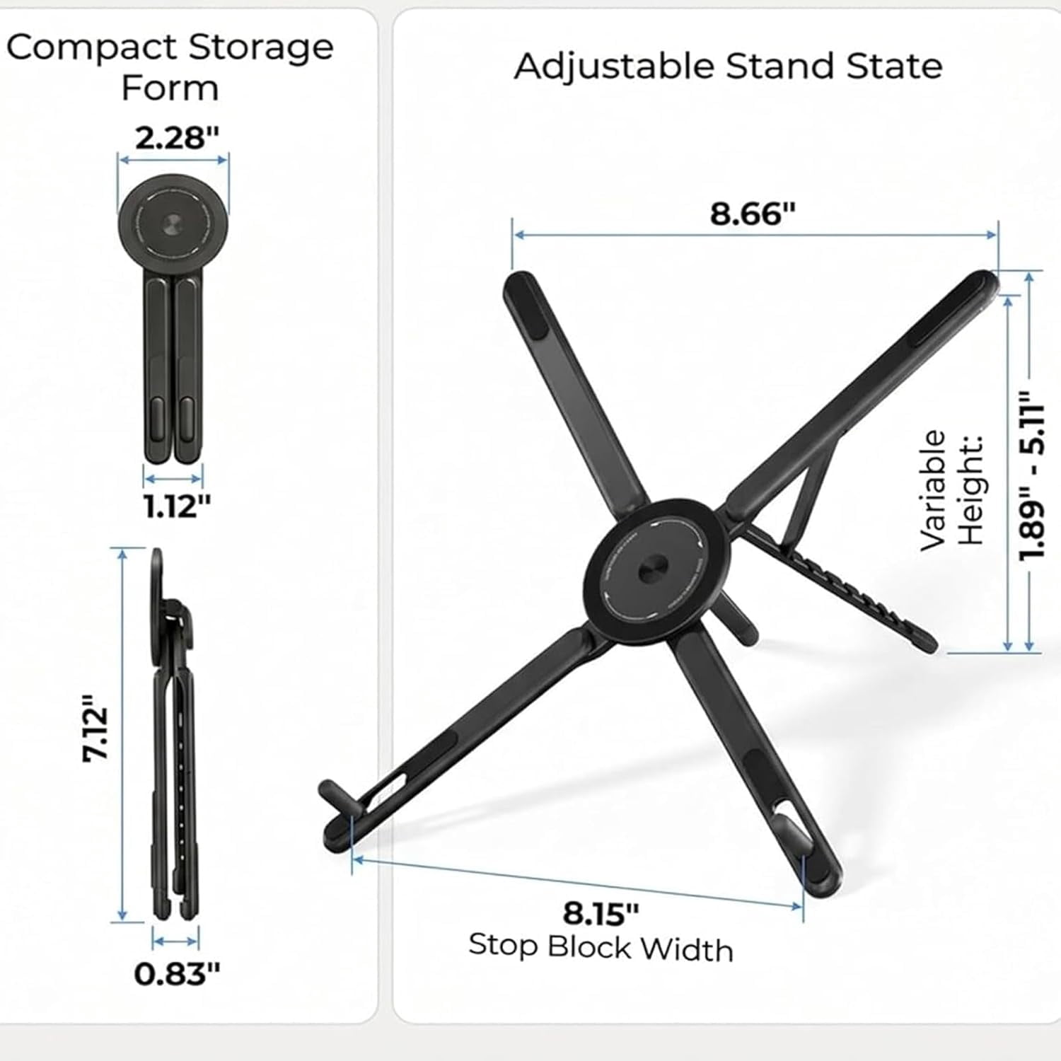 3-in-1 Magnetic Foldable Laptop Stand - Adjustable Aluminum Laptop Stand, 8-Level Height Adjustable Laptop Riser, Foldable Magnetic Holder for Tablet Phone, Portable Stand Desk (2Pcs)