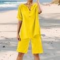 thumbnail image 2 of ibiyuan 2 Piece Sets For Women Women's Casual Two Piece Set Loose V Neck Blouse with Pockets and Elastic Waist Wide Leg Trousers Streetwear Outfit, 2 of 7