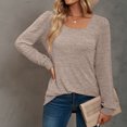 thumbnail image 4 of TKLPEHG Womens Blouse Crew Neck Pleated Tunic Tops Casual Fashion Solid Color Fall Tops Comfy Lightweight Long Sleeve T Shirt Loose Blouses Pullover (Khaki,M), 4 of 6