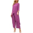 thumbnail image 4 of Women's 2 Piece Chiffon Sets Summer Dressy Pantsuits High Low Top Pants Set Formal Wedding Guest Outfit XL Purple, 4 of 6
