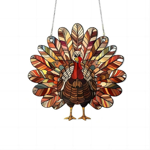 Thanksgiving Day Beautiful Unique Turkey Acrylic Hanging Ornament，5.9inch Mini Turkey Pendant in Bright Colors for Thanksgiving Decoration