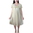 thumbnail image 2 of Blmnix Satin Nightgown Womens Nightgown Sexy Nightgown Sleepshirts Nightgowns Knee Length Short Sleeve V-Neck Beige Button Down Nightgown,Free Size, 2 of 5