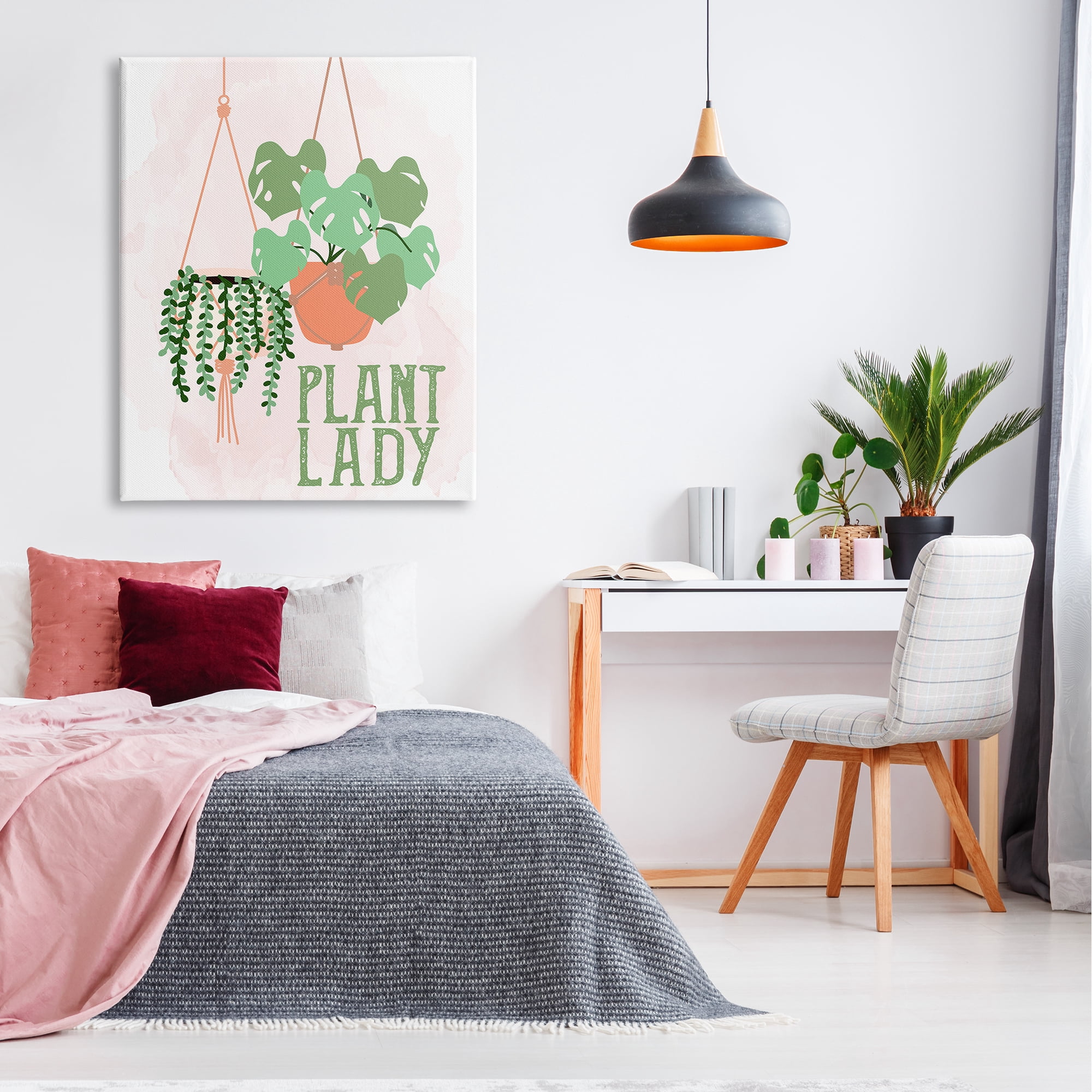 Stupell Industries Casual Plant Lady Hanging Green Potted Vegetation Graphic Art Gallery Wrapped Canvas Print Wall Art, Design by Kim Allen