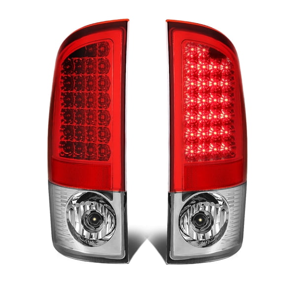 DNA Motoring TL-DRAM05-LED-CH-RD For 2002 to 2006 Dodge Ram 3rd Gen Pair of Chrome Housing Red Lens LED Brake Tail Lights 03 04 05