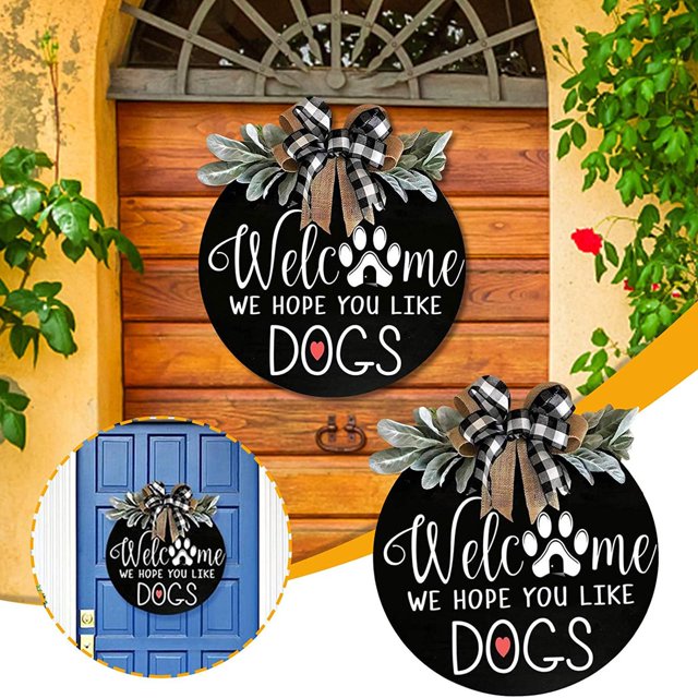 Letrero Para Colgar En La Puerta Cartel de bienvenida, esperamos que te gusten los perros/gatos, cartel colgante de corona redonda para puerta delantera Wdftyju Libre de BPA