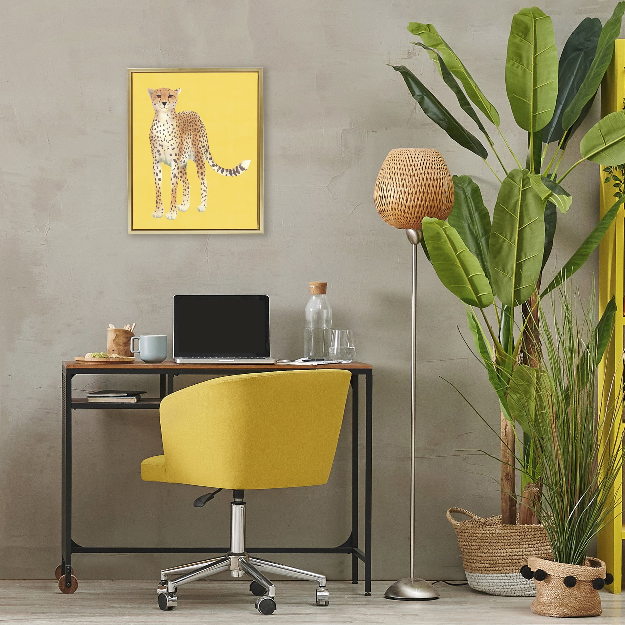 Stupell Industries Exotic Cheetah over Yellow Gold Framed Floater Canvas Wall Art, design by Karolina Sato