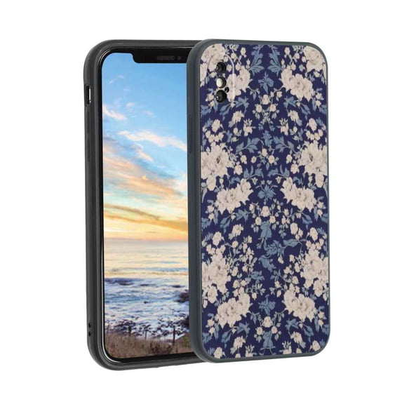 Blue-Vintage-Floral-William-Morris-Style-Models-And-Rubber-Liner-Hard-20 Phone Case, Degined for iPhone XS Case Men Women, Flexible Silicone Shockproof Case for iPhone XS
