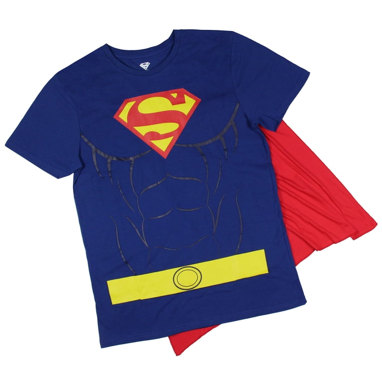 superman costume dress shirt DC Comics Men's Superman Costume S Logo Superman Shirt with Detachable Cape Cosplay Tee (X-Small) Blue : Clothing, Shoes & Jewelry