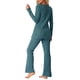 thumbnail image 3 of Conjunto de lounge de punto acanalado para mujer INSPIRE CHIC, con top de mangas largas y pantalones, conjunto de pijama de dos piezas a juego en azul pavo real, 3 of 6