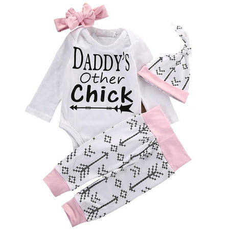 

Lovebay Infant Baby Girl Letters Bodysuit Pants Headband Hat Clothes Outfit Set 0-18 Months