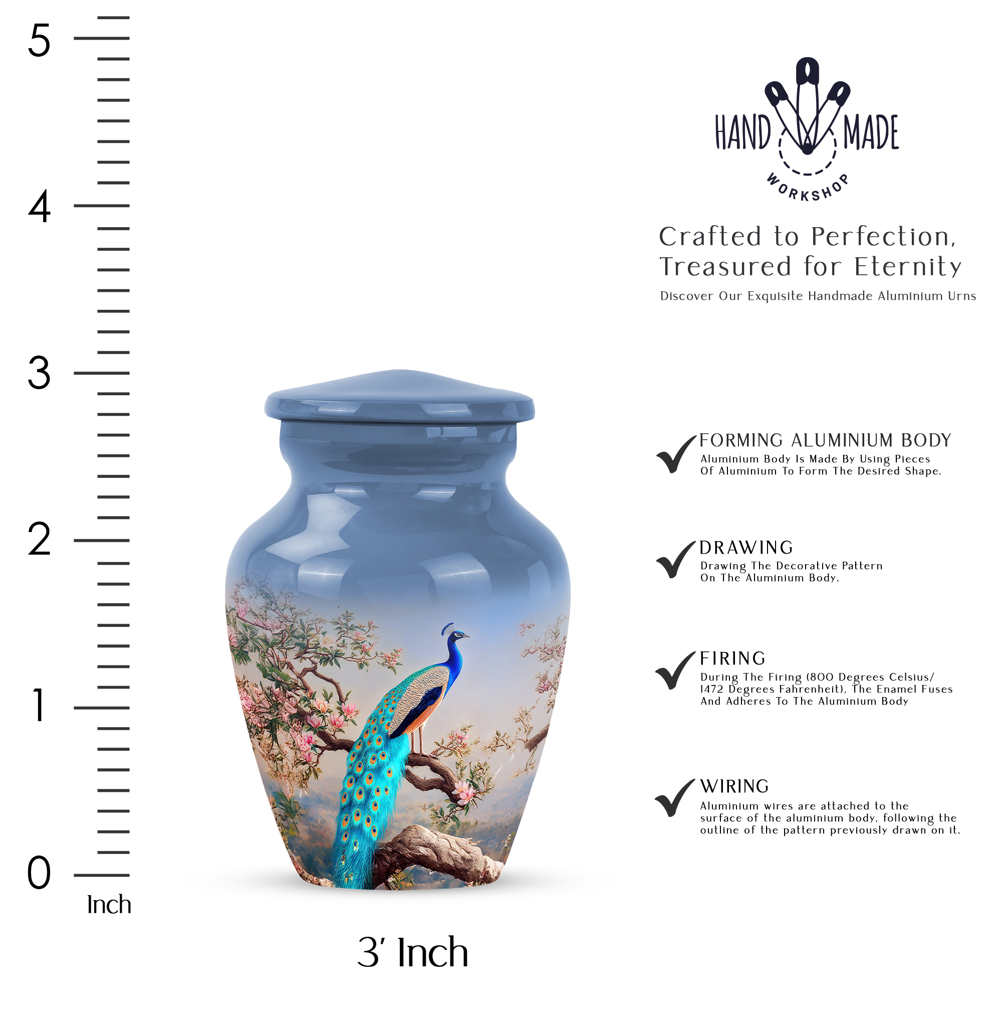 MUKTIVE Peacock Burial Pink Flowers Urns for Human Ashes Adult Female & Male, Father Cremation Urns for Funeral Ashes, Mini Keepsake Ashes Holder Memorial Gift, 3 Inch