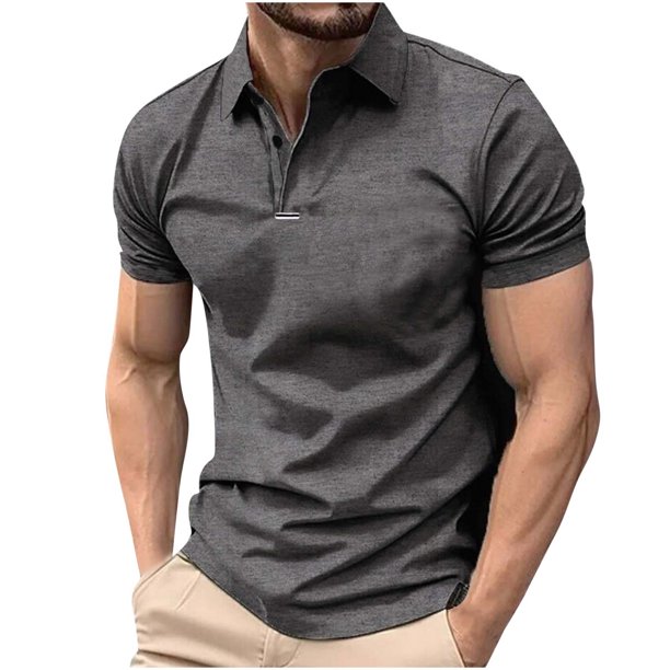 pstuiky camisetas para hombre, Camisa de manga corta con cuello vuelto, versátil, de color liso y estilo informal para hombre ropa de hombre m