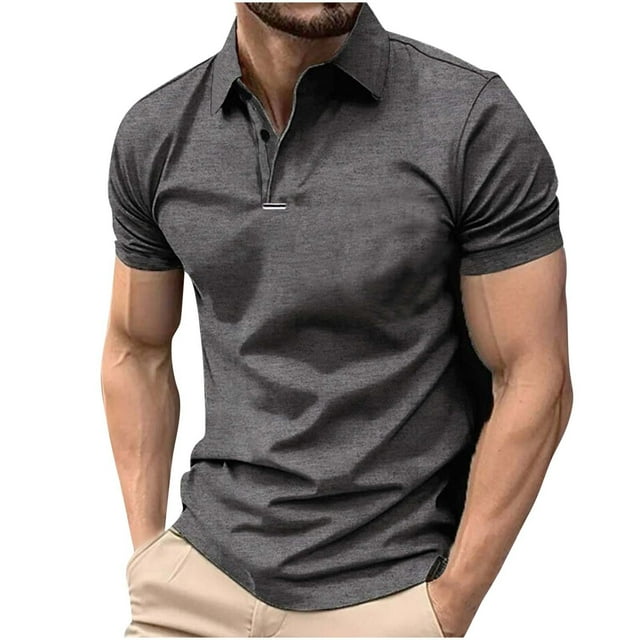 Jgppe Golf Shirts for Men Slim Pullover Solid Color Lapel Collar Classic Summer Short Sleeve Tops Business