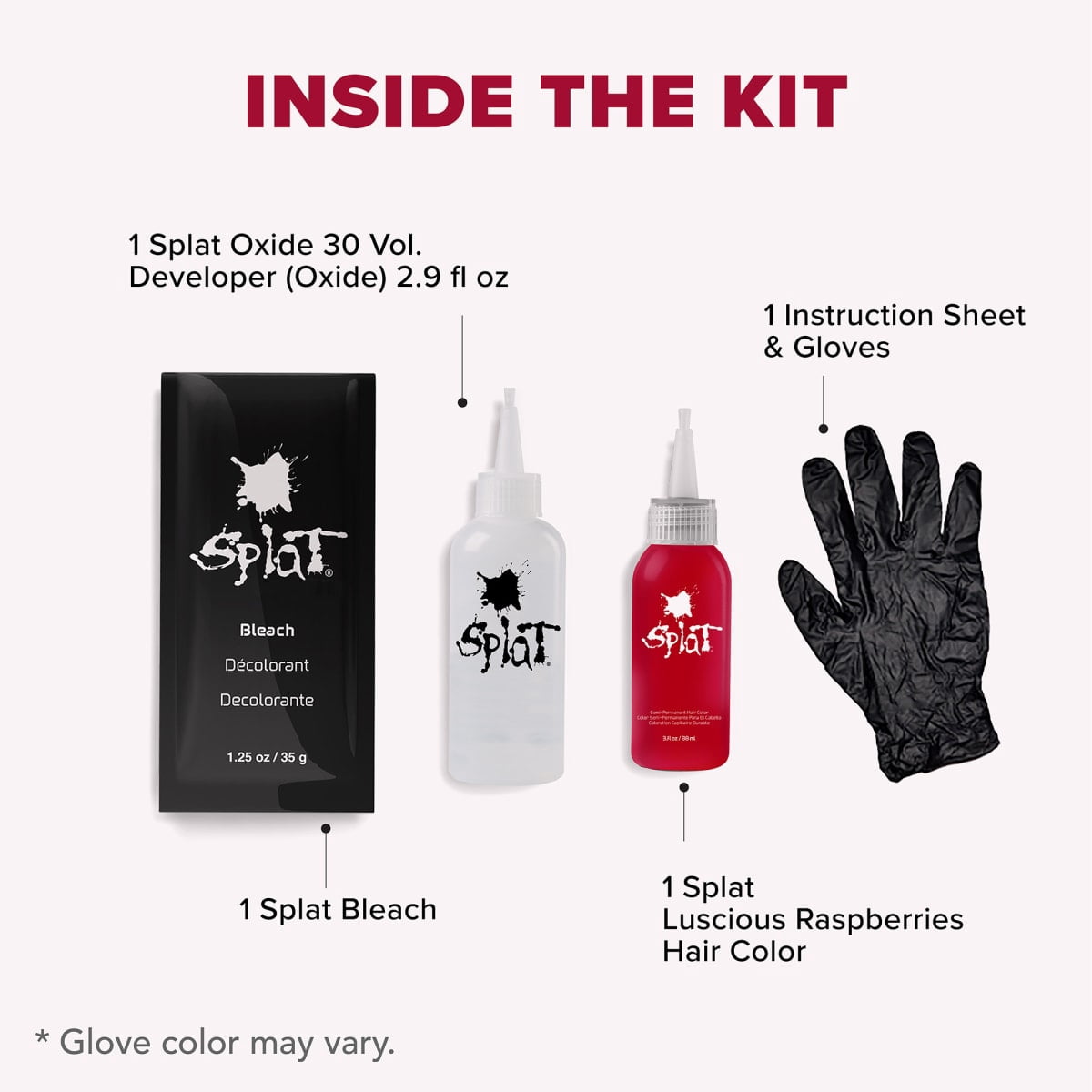 Splat Original Complete Kit, Semi-Permanent Hair Dye with Bleach, Luscious Raspberries Hair Color