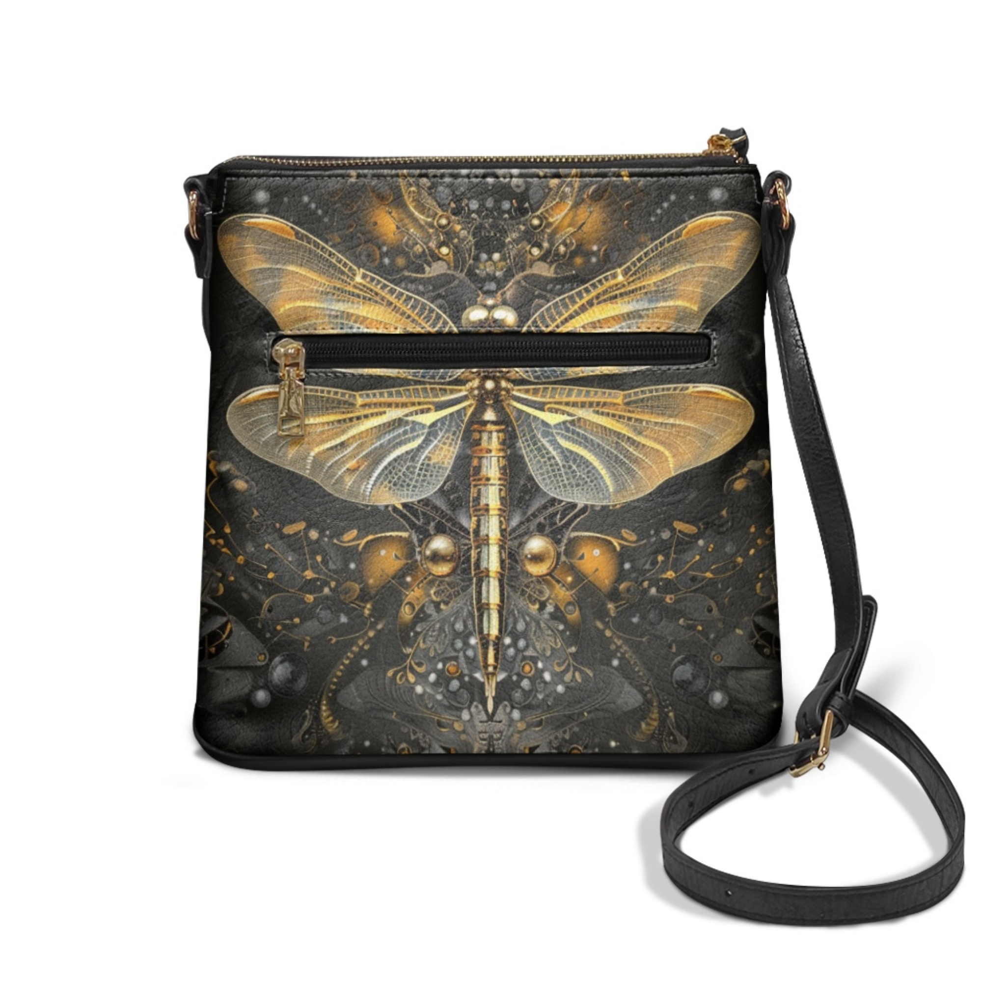 Kuiaobaty Dragonfly Print Crossbody Bag for Women, Fashion Medium Size Vegan Leather Hobo Handbag with Adjustable Strap, Casual Wear Resistant Sling Purse Crossbody for Travel