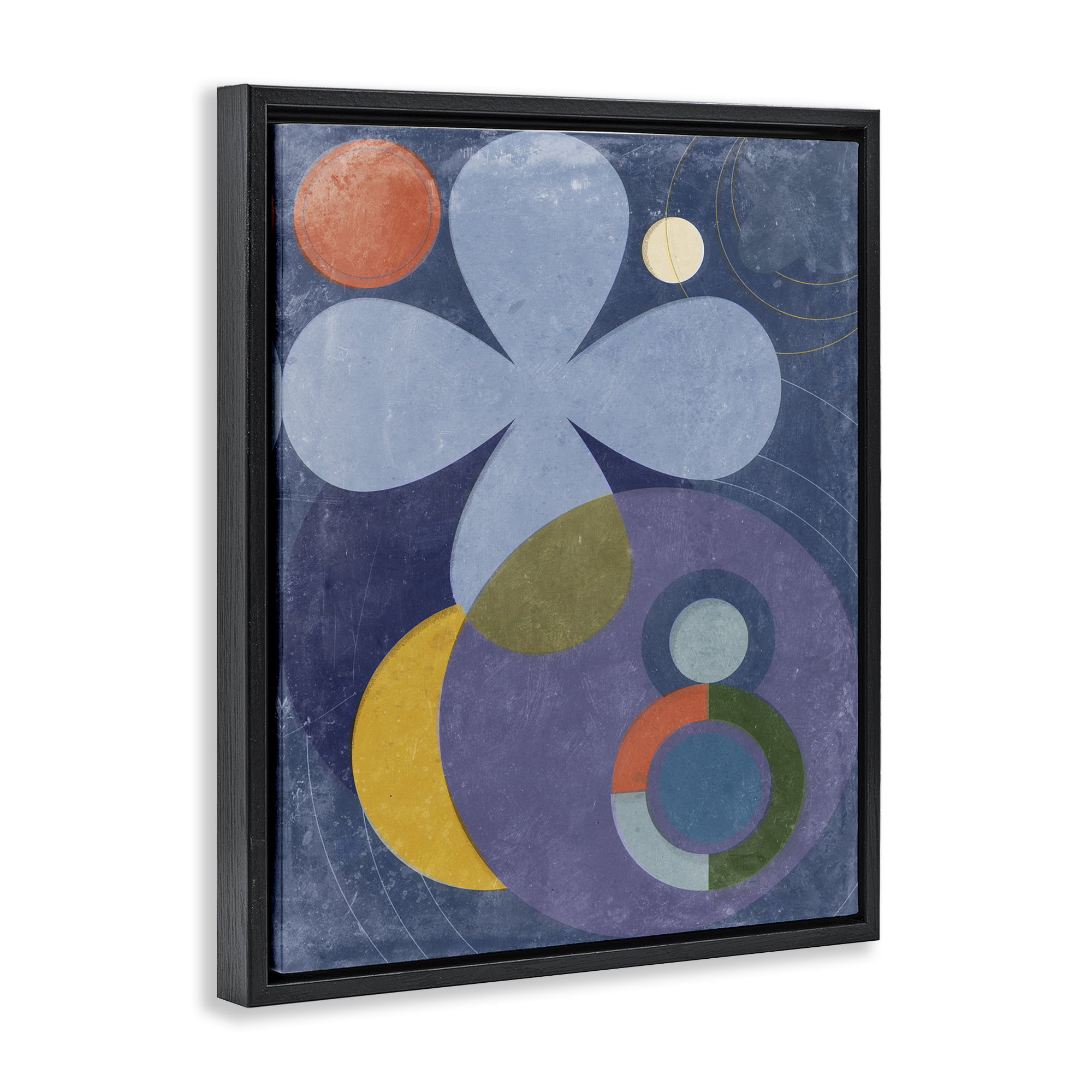 Stupell Industries Blue Retro Curved Shapes Abstract Painting Black Floater Framed Canvas Art Print Wall Art, 17 x 21