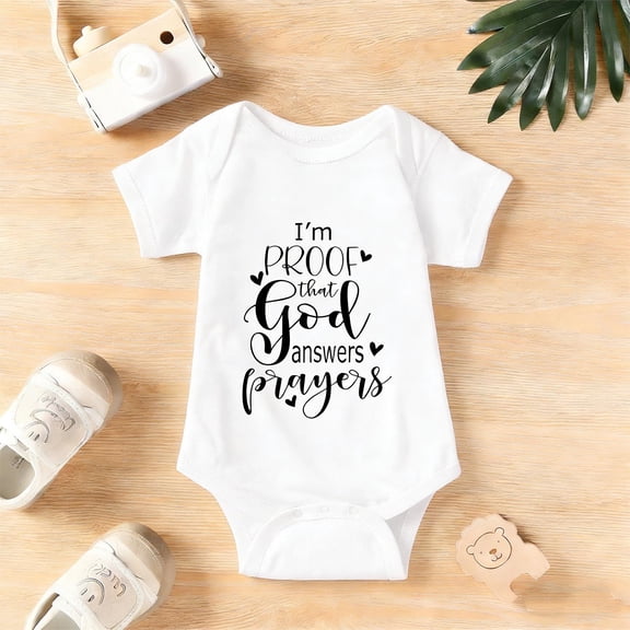 Christian Baby Gift “Proof God Answers Prayers” | Religious Newborn Bodysuit 0-24M | Inspirational Unisex Infant Romper for Boy & Girl,White