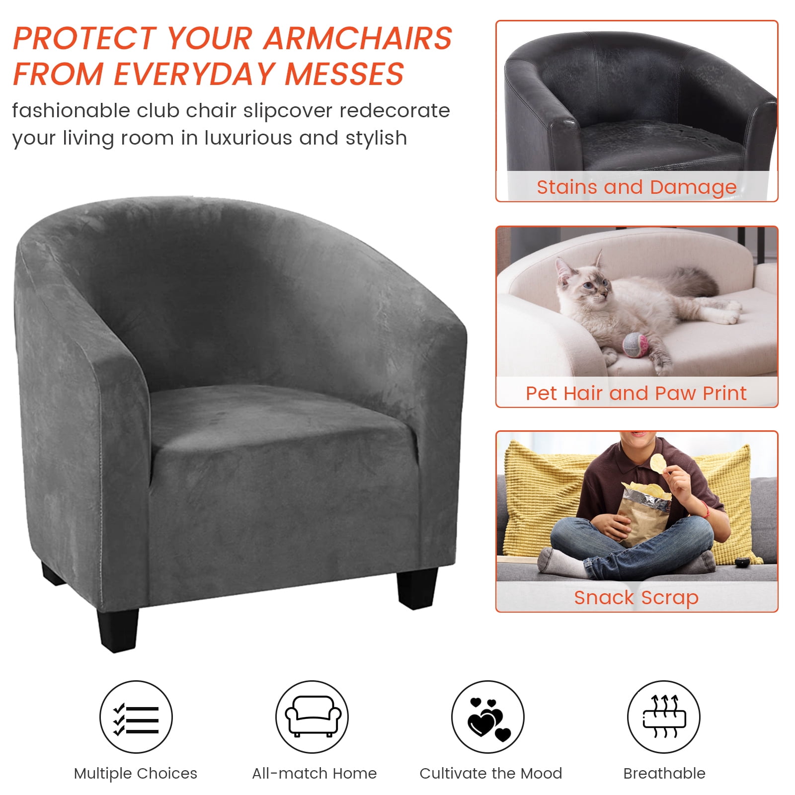 CJC Stretch Velvet Sofa Cover Club Chair Slipcover Plush Chair Covers, Spandex Elastic Armchair Couch Cover Sofa Furniture Protector for Bar Counter Living Room Internet Cafes Hotel