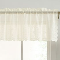 THD Sofia Floral Rod Pocket Lace Semi Sheer Voile Short Valance for Small Windows, Kitchen & Bathroom - 54 x 18 Inch Long (Ivory Valance)