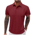 thumbnail image 2 of Mens Shirts Short Sleeve Jacquard Solid Color Business Casual Polos Lapel Collared Summer Tops Regular Fit, 2 of 4
