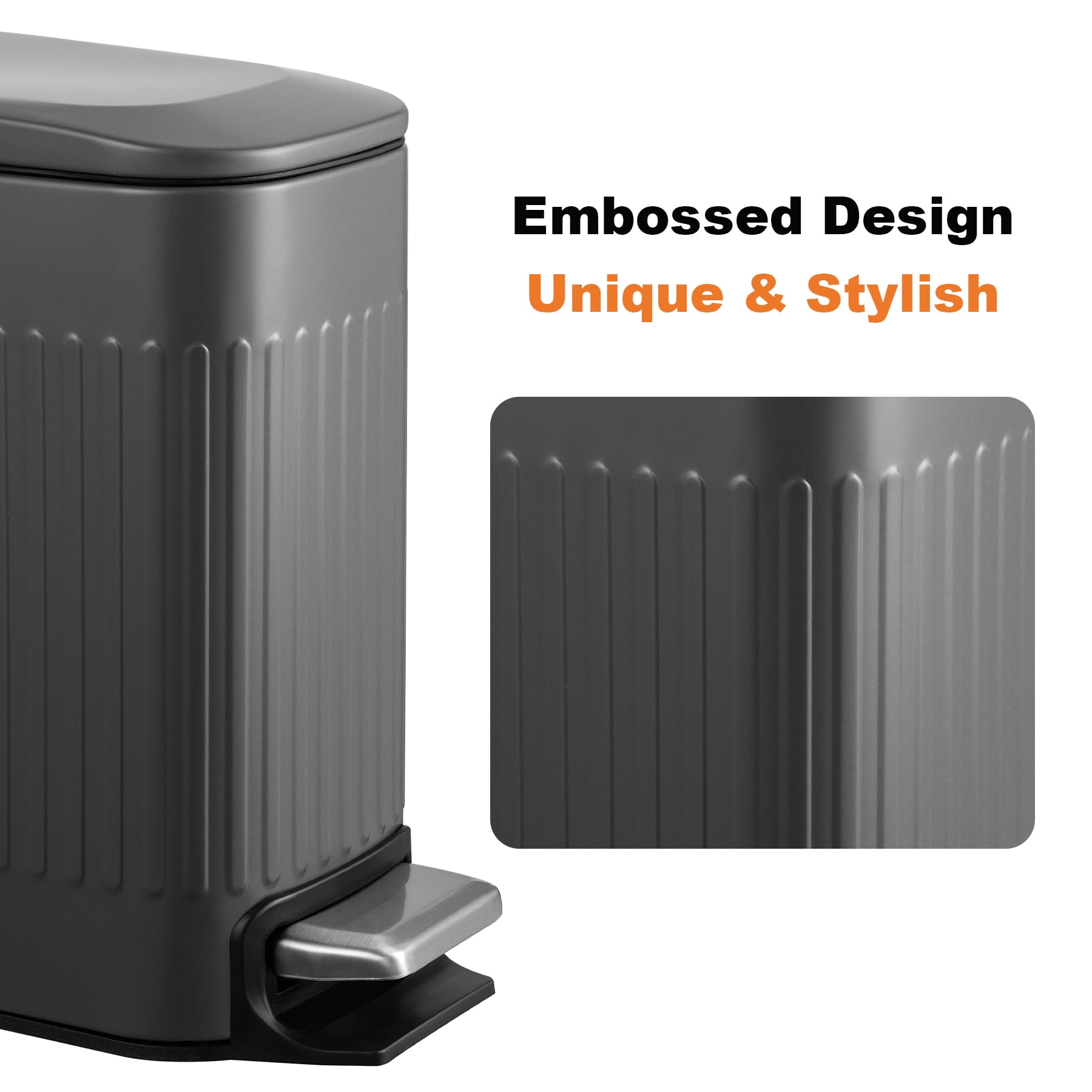 TrashAid 1.6 Gallon Bathroom Trash Can with Lid, Small Stainless Steel Garbage Bin, Gray