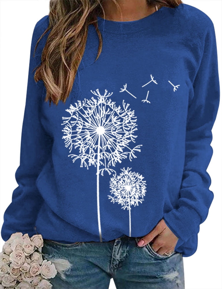 ZXZY Pull à Manches Longues Col Rond Imprimé Graphique Pissenlit Femme