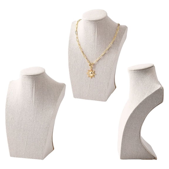 Stereoscopic Necklace Bust Displays Wood Necklace Displays Covered with Hemp PapayaWhip 200x150x80mm