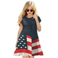 thumbnail image 3 of Siilsaa Patriotic Prints Girls Cold Shoulder Short Sleeve Indepence Day Summer Swing Dress Navy,160, 3 of 5
