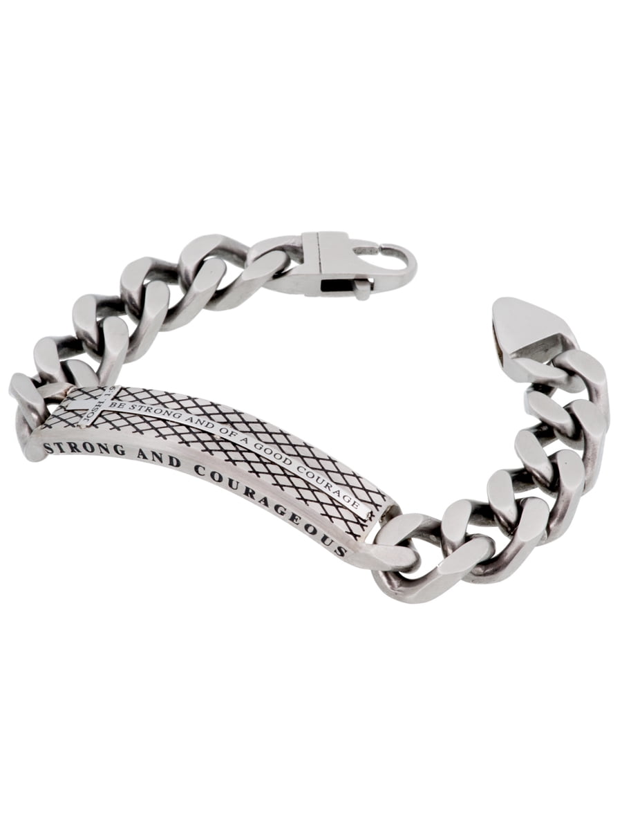 JOSHUA 19 Men's Faith Bracelet, Stainless Steel Cross with Bible Verse