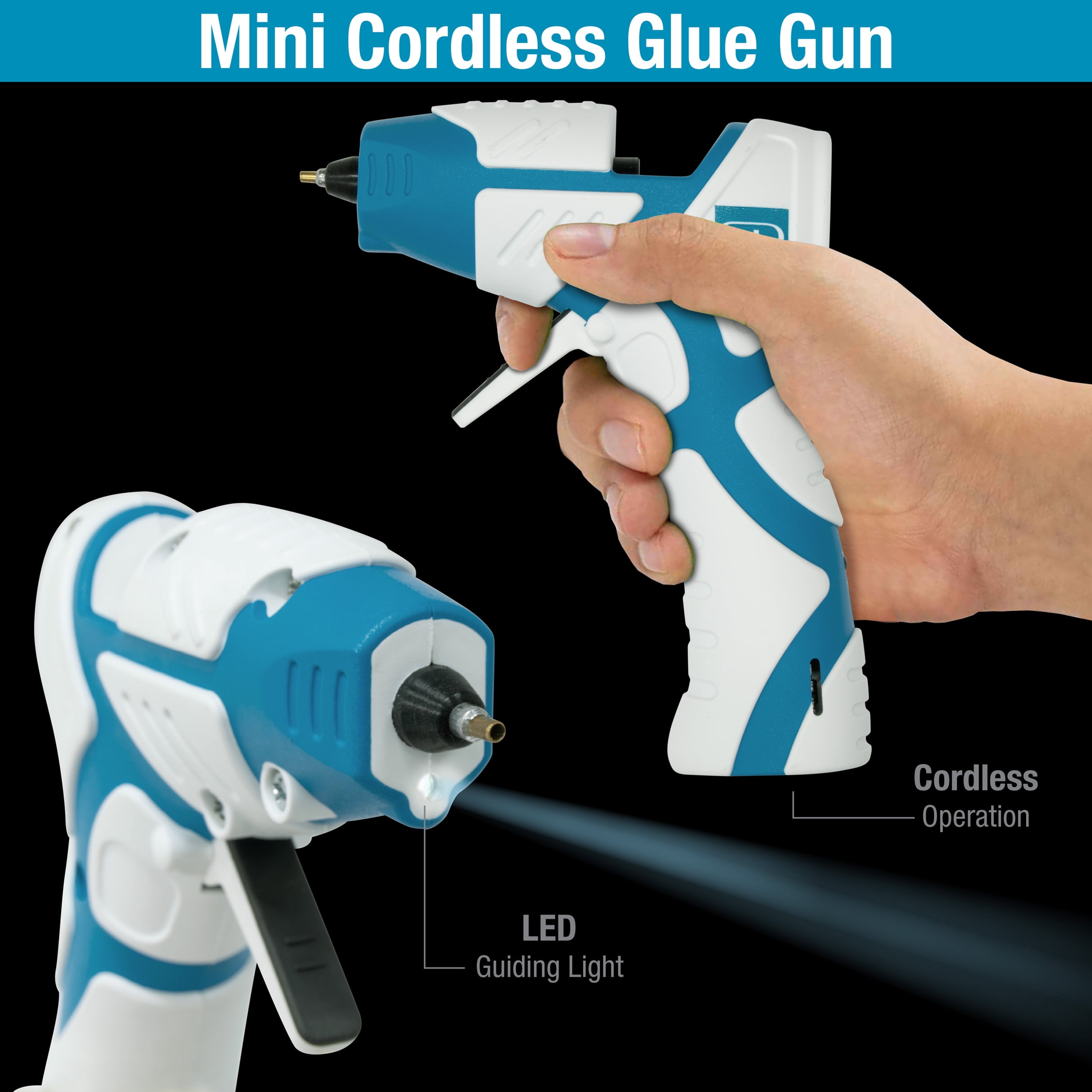 Mini Cordless Hot Glue Gun Precision Nozzle with LED Guiding Light, Anti-Drip (No Stand Needed)