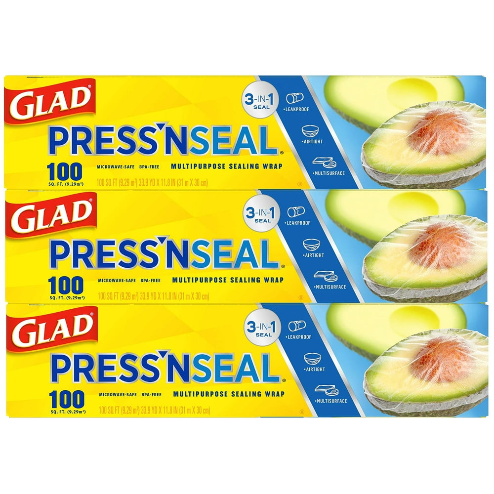 Glad Press'n Seal Plastic Food Wrap Square Foot Roll 100 Sq. Ft (Pack