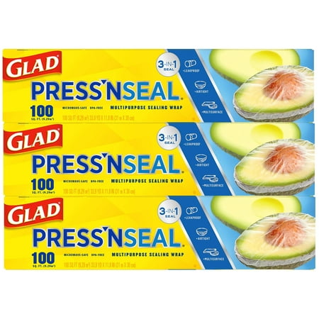 Glad Press'n Seal Plastic Food Wrap Square Foot Roll -100 Sq. Ft (Pack of 3) 100 Sq. Ft (Pack of 3)