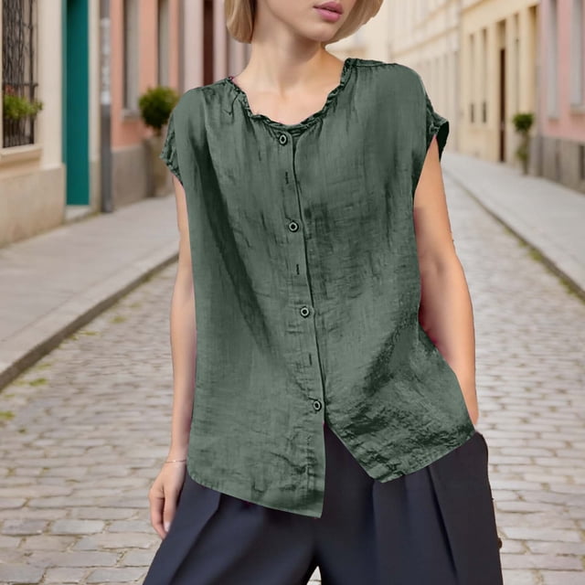 Xuyuer Women's Solid Color Sleeveless Blouse, Lace Collar Cardigan Top Loose Fit Casual Fashion Shirt
