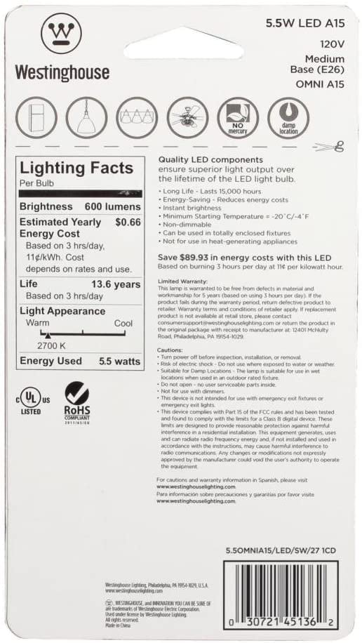 Westinghouse Lighting 4513600 60 Watt Equivalent Soft White Single Pack 
