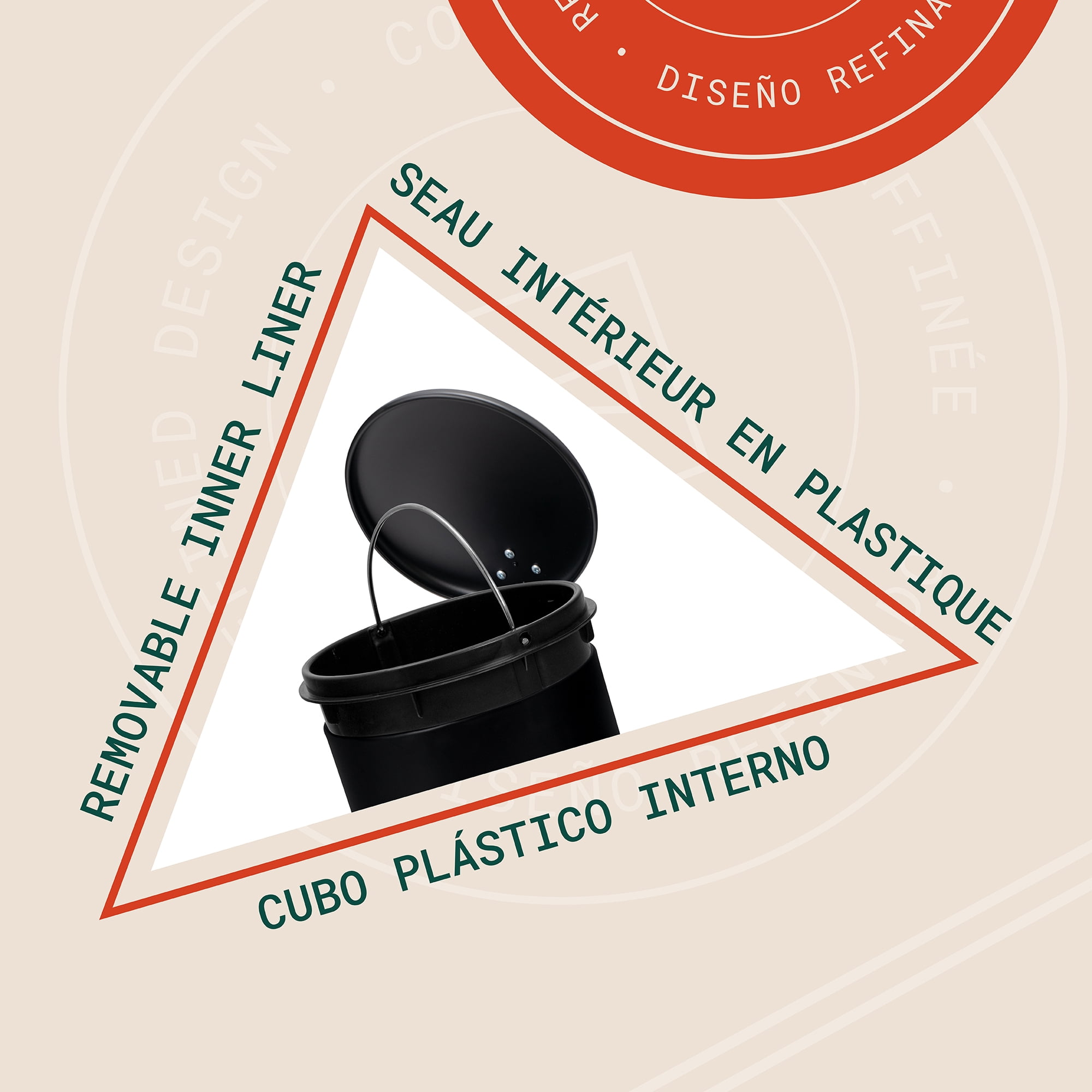 Acento Rondo Round Step Trash Can, 0.8 Gallon Compact Bathroom Waste Bin with Soft-Close Lid and Removable Liner Bucket, Matte Black