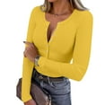 thumbnail image 3 of Long Sleeve Shirts for Women Henley Button Down Tops Ribbed Knit Slim Fit Fall Basic Tee 2025 Casual Trendy Clothes Yellow L, 3 of 6