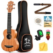 Donner DUS-1, Soprano Ukulele Set Beginner Kit Mahogany Professional 21" Online Lesson Gig Bag, Strap, Nylon String, Tuner, Picks, Cloth