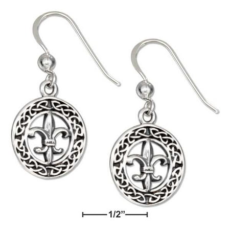 - STERLING SILVER CELTIC FLEUR-DE-LIS ROUND WREATH EARRINGS