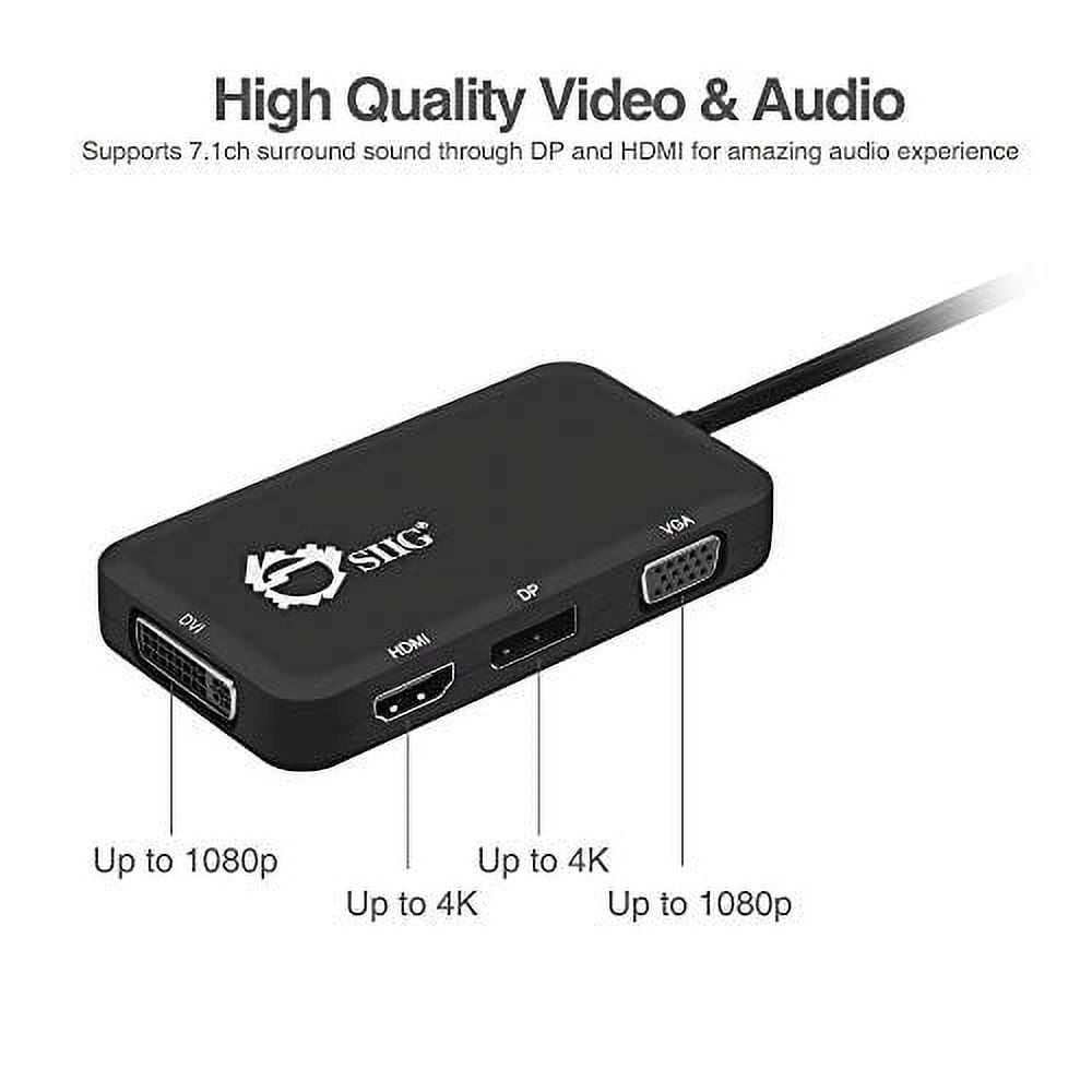 SIIG USB C to 4K HDMI/DisplayPort/VGA/DVI Multiport Adapter - Thunderbolt 3 Compatible - 4 in 1 for DisplayPort Alt Enabled Devices
