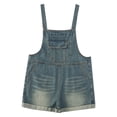 thumbnail image 6 of Kids Girls Solid Color Denim Overalls Above Knee Mini Length Casual Romper Jumpsuit Lightweight Breathable Outfit for Summer and Fall Blue 5 Years-6 Years, 6 of 6