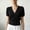 Black, variant on Womens V Neck Wrap Top Double Breasted Button Waist Slim Fit Short Sleeve Shirt Summer Casual Ribbed Blouse