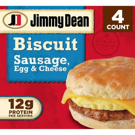 Jimmy Dean Sausage Egg & Cheese Biscuit Breakfast Sandwich, 18 oz, 4 Count (Frozen)