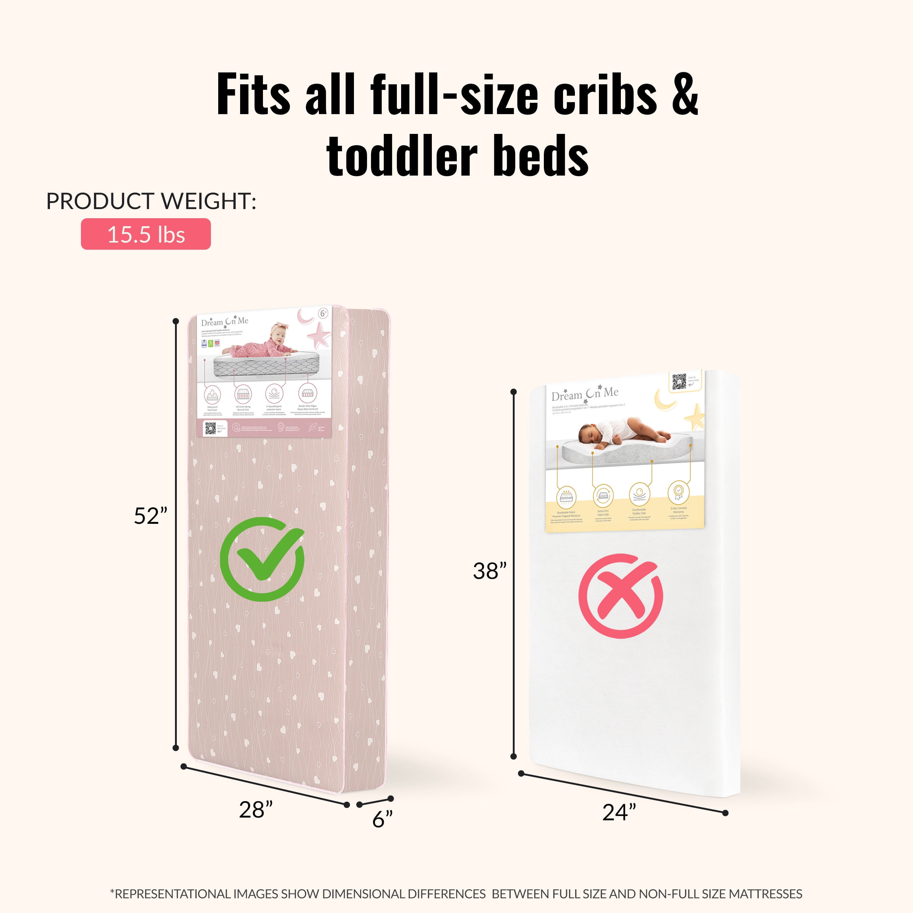 Dream on Me Modern Love Innerspring Crib/Toddler Mattress, Greenguard Gold & JPMA Certified, Waterproof