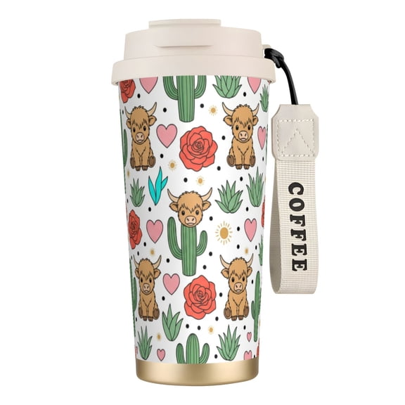 Highland Cow Coffee Mug, 18oz Leak-proof Cute Farmhouse Tumbler Straw and Lid, Rustic Highland Cow Gifts for Women, Birthday Party Favors