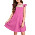 thumbnail image 2 of BLTIBY Girls Summer Dress Ruffle Sleeve Mesh A Line Casual Party Dresses Solid Color Wedding Birthday Wear Hot Pink 7-8Years, 2 of 6