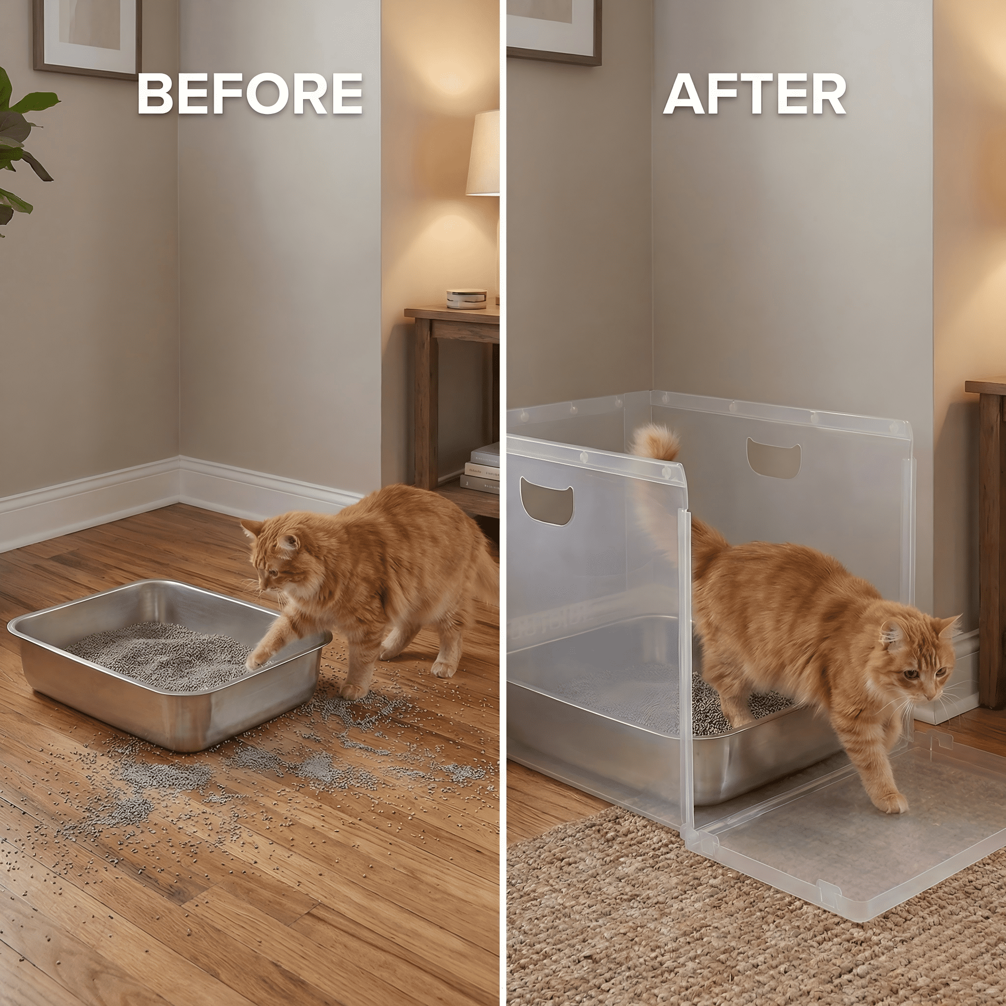 Extra Large Cat Litter Box Splash Guard – High-Sided Pee Shield & Privacy Enclosure (23.6" x 15.7" x 15.7") – Foldable & Easy to Clean