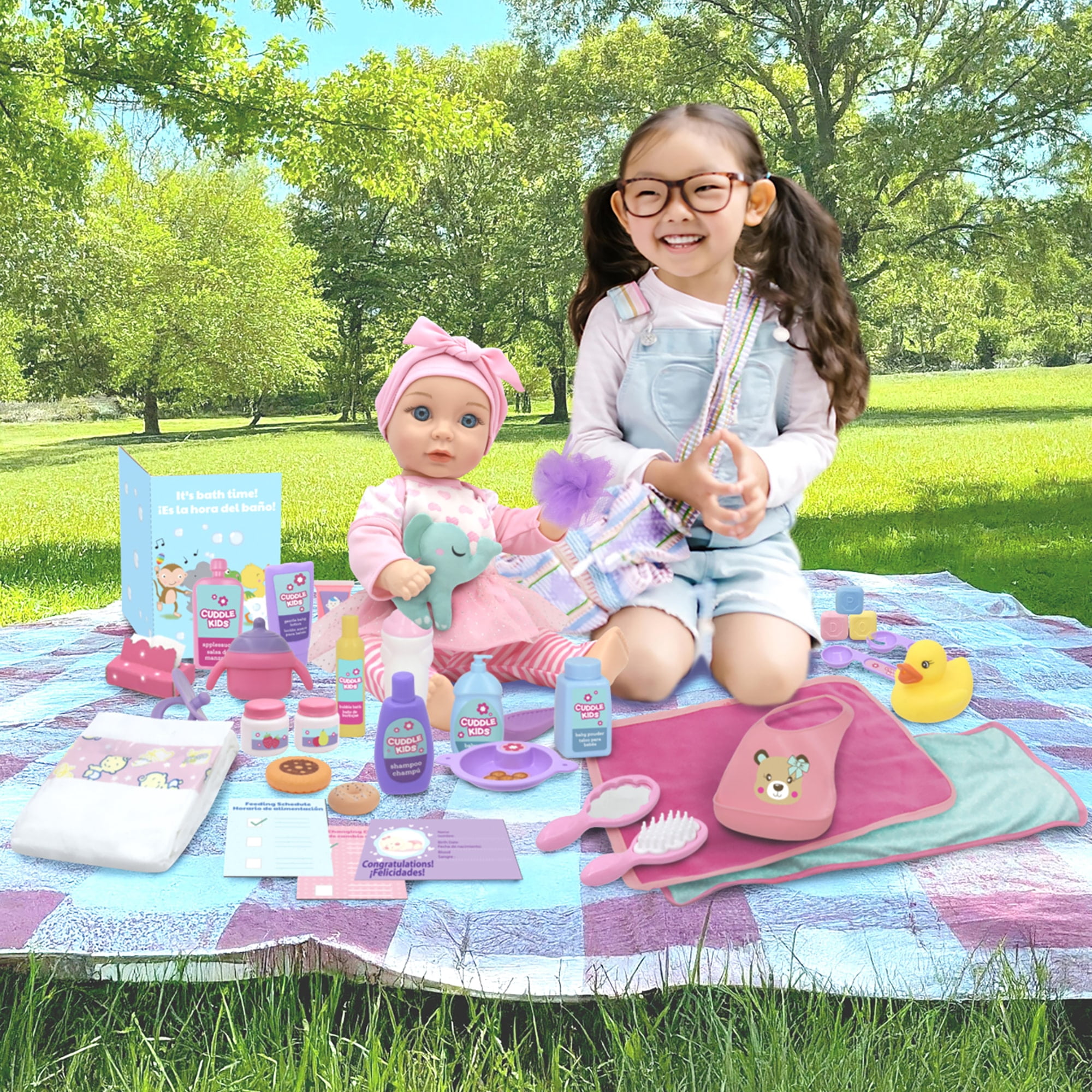 Cuddle Kids: Love N' Feed Playset - 15" Baby Doll - Pink Tutu Outfit - Cuddly Elephant Plush, 33pc Care Toy Accessories, Hard Body, Kids Age 3+
