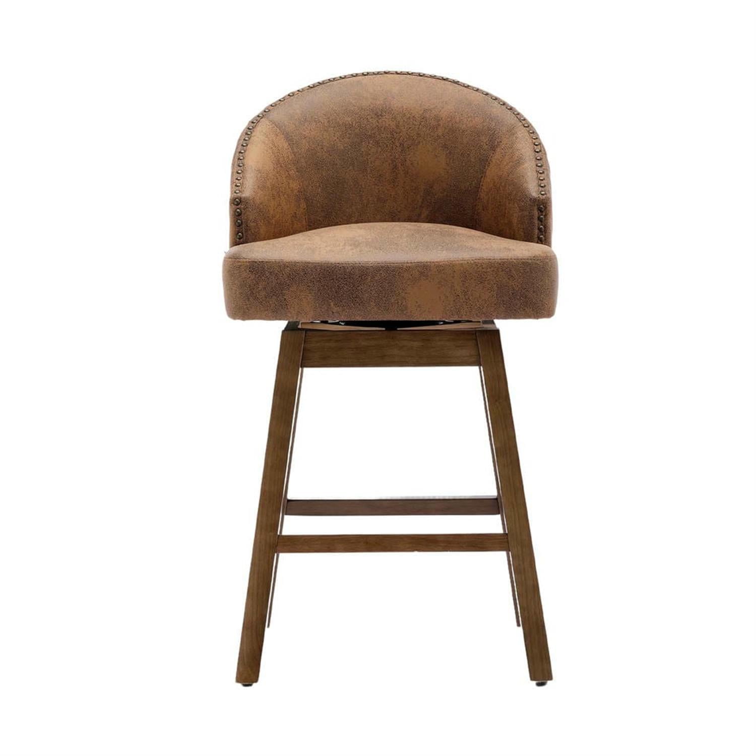 Demi Bonn 39" Counter Height Bar Stools Set of 2, Polyester Upholstered Swivel Barstools with Backrest, Kitchen Island Countertop Chairs for Dining Room, Brown