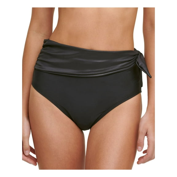 DKNY Women's Black Stretch Sash Bikini Full Coverage Side Tie High Waisted Swimsuit Bottom L